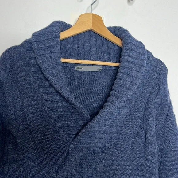 ONASSIS blue lambswool Shawl Collar Sweater size XL